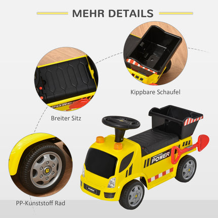Yellow ride-on excavator for toddlers with shovel and bucket