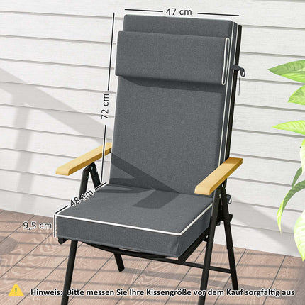 Water-repellent seat cushion with ties, dark grey, 120x47 cm