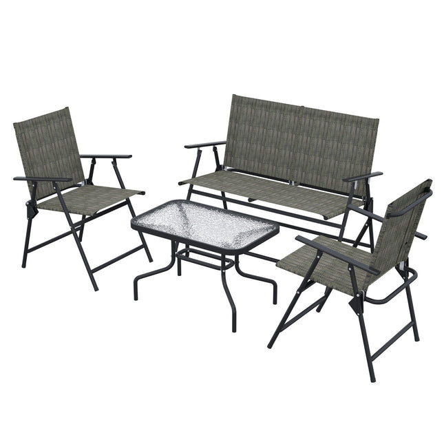 4-piece folding metal garden furniture set, brown