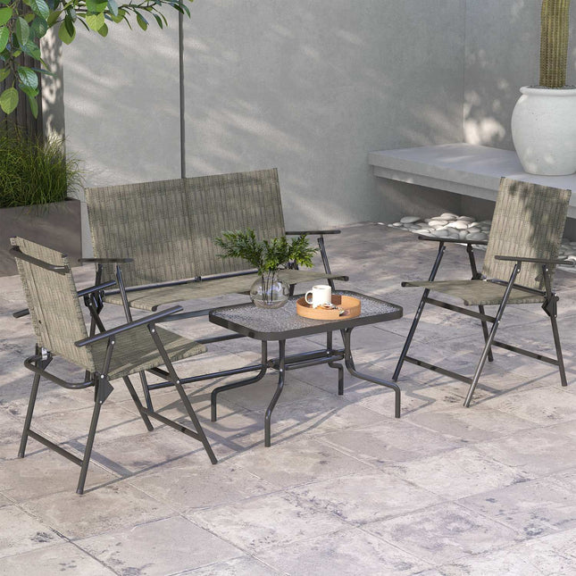 4-piece folding metal garden furniture set, brown
