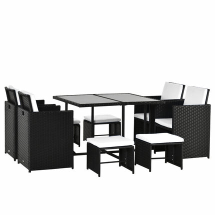 8-person black poly rattan garden seating set