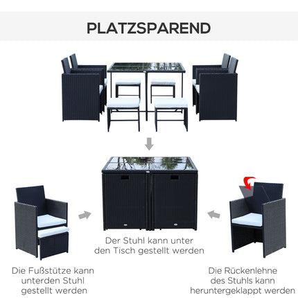 8-person black poly rattan garden seating set