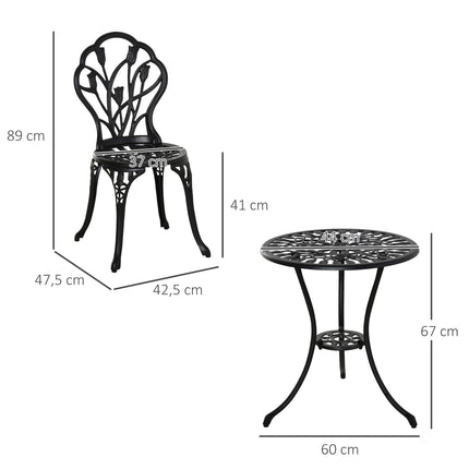 2-piece outdoor dining set, aluminum table and chairs, black