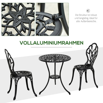 2-piece outdoor dining set, aluminum table and chairs, black
