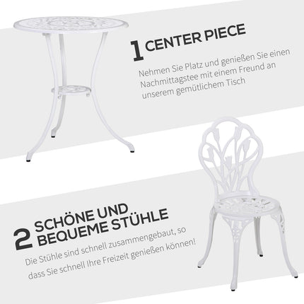 2-person aluminum dining room set with table and chairs, white