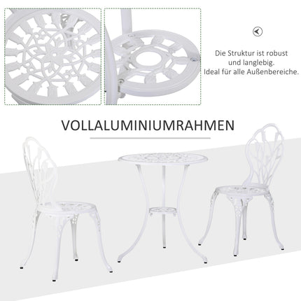 2-person aluminum dining room set with table and chairs, white