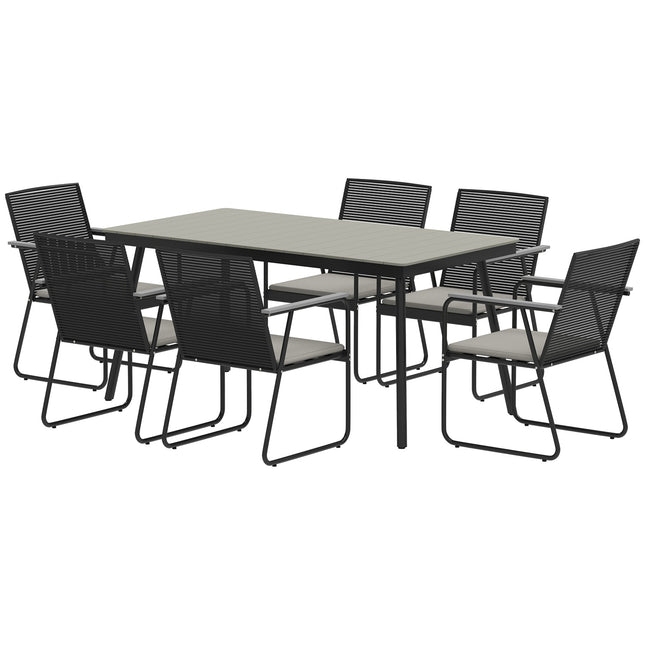 7-piece gray metal dining set for 6 - indoor/outdoor use