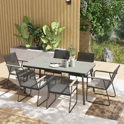 7-piece gray metal dining set for 6 - indoor/outdoor use