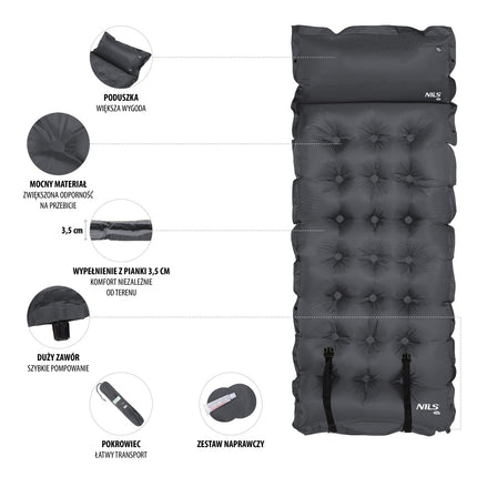 Self-Inflating Camping Mat, Dark Grey