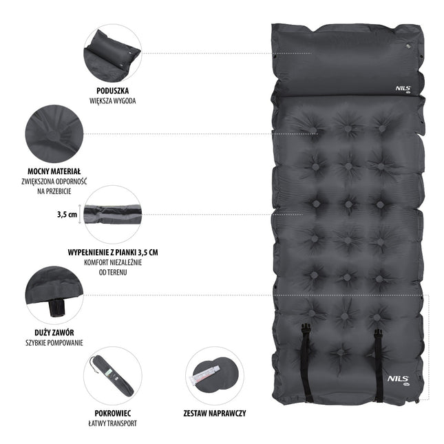 Self-Inflating Camping Mat, Dark Grey