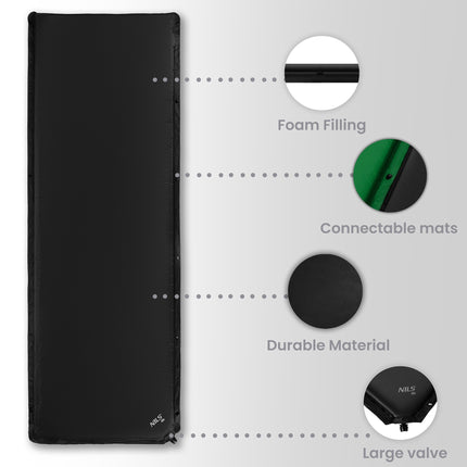 Self-Inflating Sleeping Mat 188x65x5 cm, Black