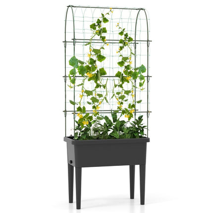 Self-watering raised bed with trellis & water level indicator & drainage holes