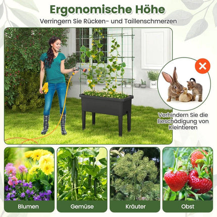 Self-watering raised bed with trellis & water level indicator & drainage holes