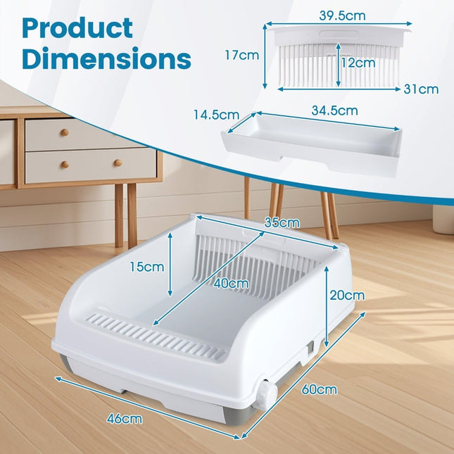 Semi-Automatic Cat Litter Box with Drawer & Scoop