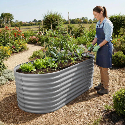 Semi-Circular Metal Raised Garden Bed, Galvanized Steel