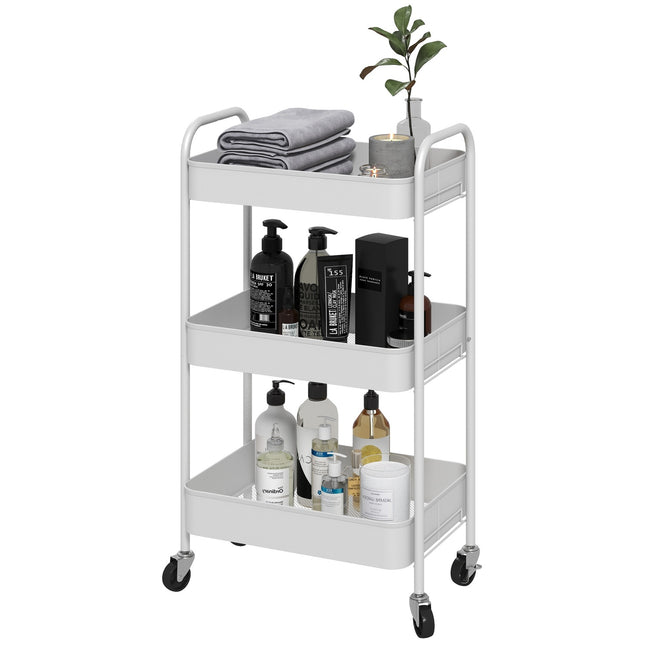 3-level serving trolley in steel for kitchen, white