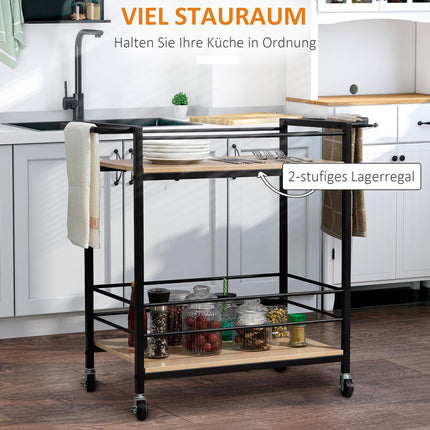 Kitchen serving trolley, 2-story, wheels with brakes, 60 kg capacity