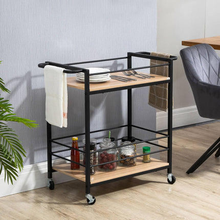 Kitchen serving trolley, 2-story, wheels with brakes, 60 kg capacity