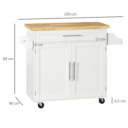 Kitchen trolley with worktop, spice rack & towel holder