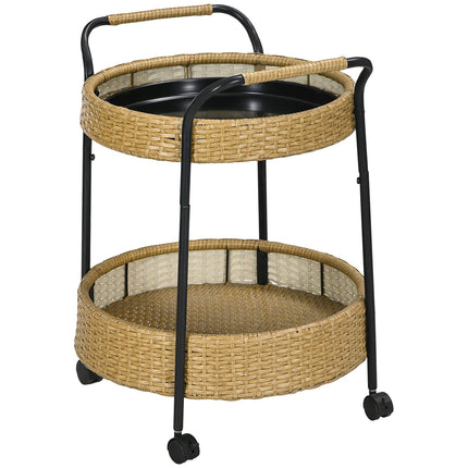 Outdoor rattan cart with shelves and steel frame
