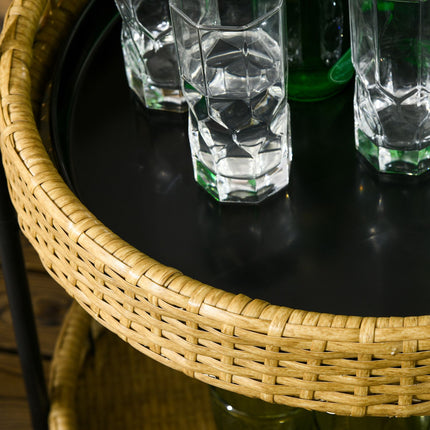 Outdoor rattan cart with shelves and steel frame