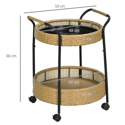 Outdoor rattan cart with shelves and steel frame