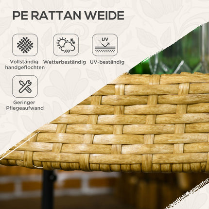 Outdoor rattan cart with shelves and steel frame
