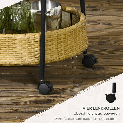 Outdoor rattan cart with shelves and steel frame