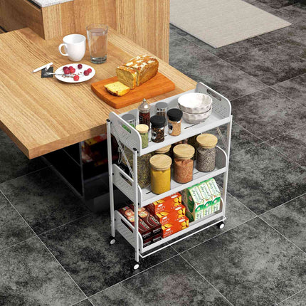Folding 3-level serving trolley in steel with net baskets