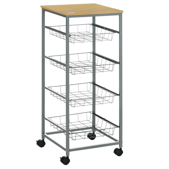 Kitchen trolley with metal baskets, silver, 36.5 x 89 cm