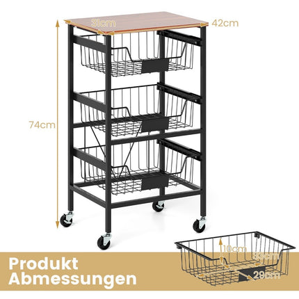 Serving trolley with wheels Vegetable rack with extendable baskets Trolley with 4 levels 42 x 31 x 74 cm