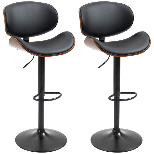 Set of 2 height-adjustable barstools in artificial leather