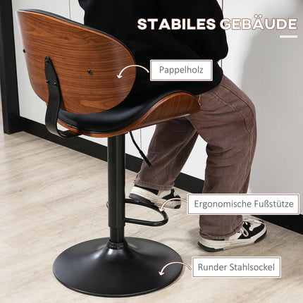 Set of 2 height-adjustable barstools in artificial leather