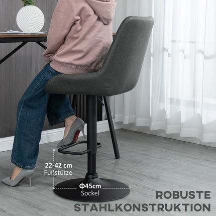 Height-adjustable bar stools, set of 2, dark gray artificial leather
