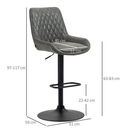Height-adjustable bar stools, set of 2, dark gray artificial leather