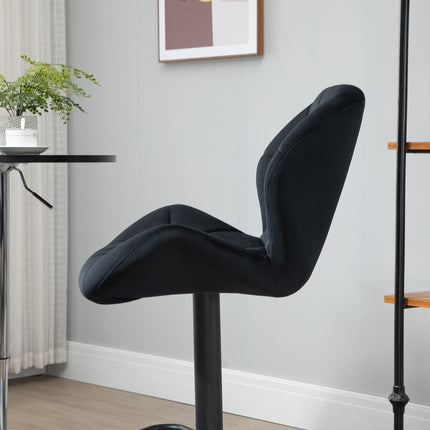 Set of 2 black swivel barstools, velvet, adjustable height