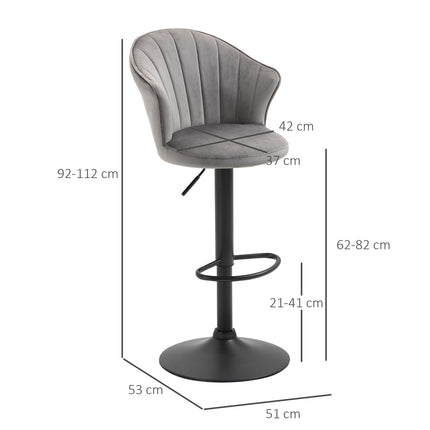 Adjustable Swivel Velvet Bar Stools, Set of 2, Gray