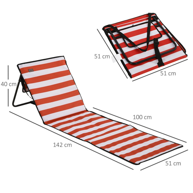 Foldable Red Beach Mat Set - Adjustable sun lounger, 142x51x40cm