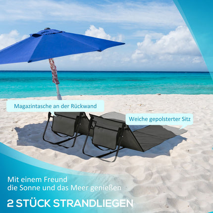 Folding beach chair set, adjustable, with carry bag