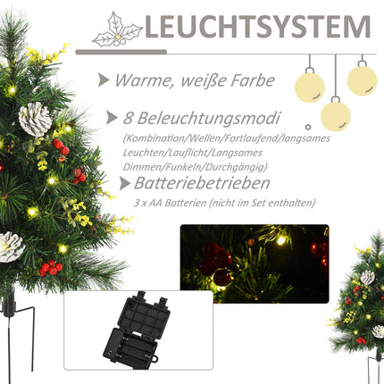 Set of 2 mini Christmas trees with cones and LED lights