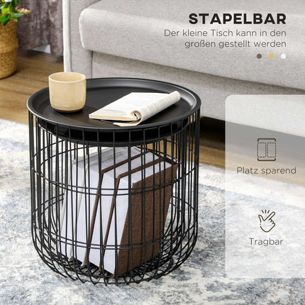 Set of 2 coffee tables in black steel with storage