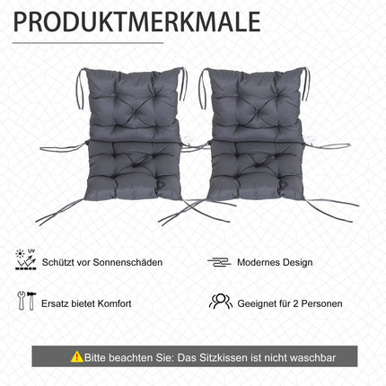 Set of 2 gray seat cushions for garden chair with low back