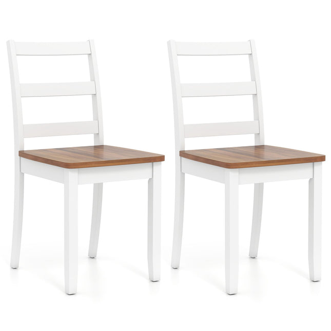 Set Of 2 Dining Chairs, Ladder Back, Rubberwood Legs