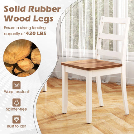 Set Of 2 Dining Chairs, Ladder Back, Rubberwood Legs