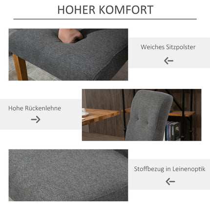 Dining chairs Set of 2, Padded linen-polyester, dark grey