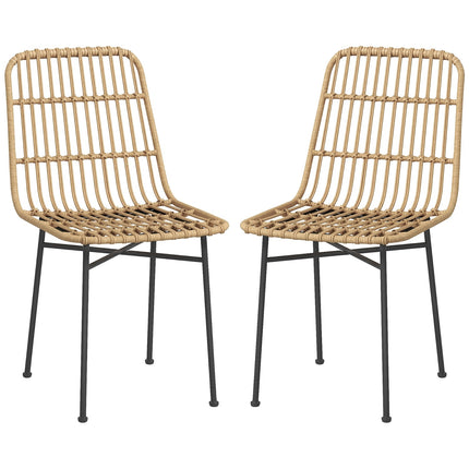 Set of 2 yellow steel dining chairs with rat-look backrest