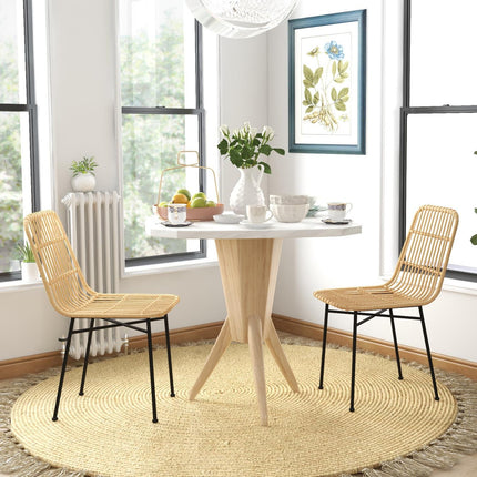 Set of 2 yellow steel dining chairs with rat-look backrest