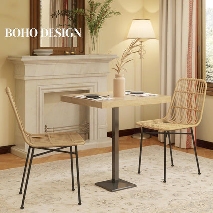 Set of 2 yellow steel dining chairs with rat-look backrest