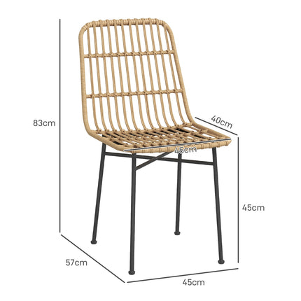 Set of 2 yellow steel dining chairs with rat-look backrest