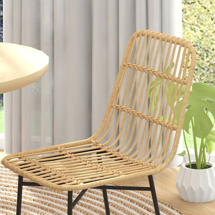 Set of 2 yellow steel dining chairs with rat-look backrest